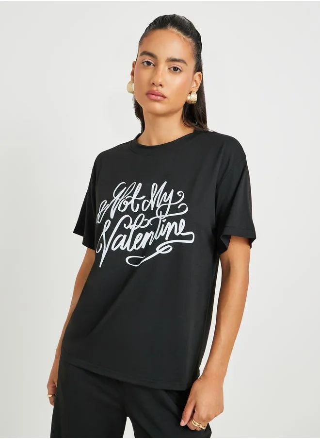 Take Two Take Two Slogan Printed Short Sleeve T-Shirt and Joggers Co-Ords
