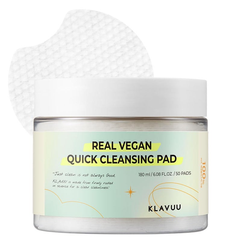 REAL VEGAN QUICK CLEANSING PAD  Gentle Makeup Remover Deep Pore Cleansing Soothing  Moisturizing Formula Hypoallergenic Ideal for Sensitive Skin  50counts