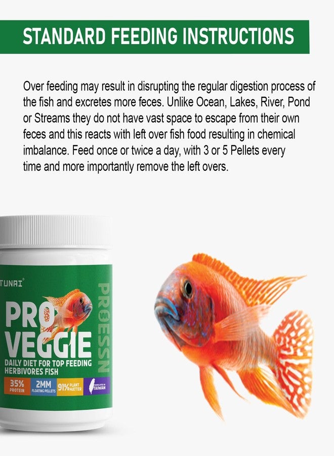 Tunai Pro Veg Fish Food for Adult Cichlids |100g| 2MM - Pellets, 91% Plant Matter| Suitable for All Top Feeding Herbivores Fish Food - Image 5