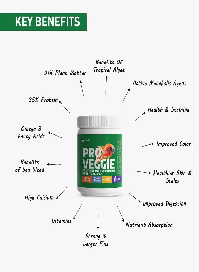 Tunai Pro Veg Fish Food for Adult Cichlids |100g| 2MM - Pellets, 91% Plant Matter| Suitable for All Top Feeding Herbivores Fish Food - Image 3