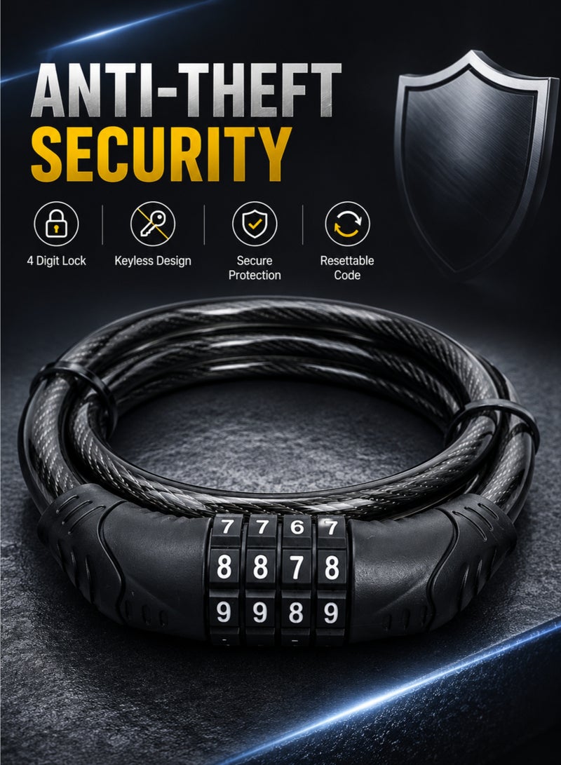 4 Digit Combination Bike Lock Cable Anti Theft Bicycle Lock for Scooter Cycle E Scooter Wire Lock - Image 2