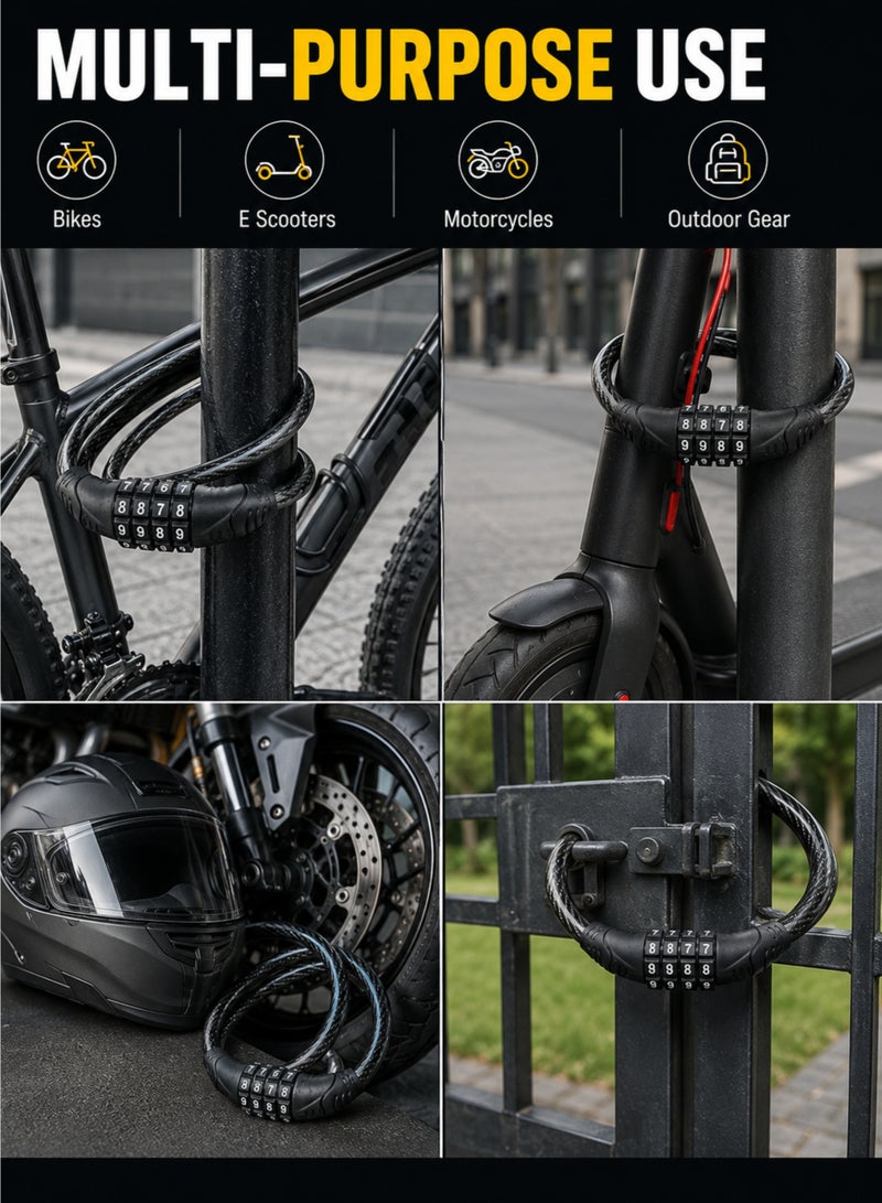 4 Digit Combination Bike Lock Cable Anti Theft Bicycle Lock for Scooter Cycle E Scooter Wire Lock - Image 3