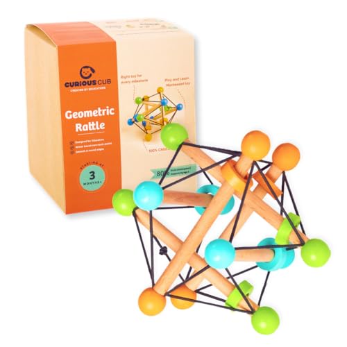 Curious Cub Montessori Geometric Rattle Ball Toy for Babies | Baby Hand Toy | Wooden Rattle for 6+ Month Baby | Promotes Motor Skills, Hand-Eye Coordination & Brain Development - Image 1