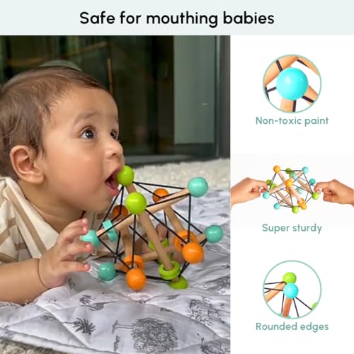 Curious Cub Montessori Geometric Rattle Ball Toy for Babies | Baby Hand Toy | Wooden Rattle for 6+ Month Baby | Promotes Motor Skills, Hand-Eye Coordination & Brain Development - Image 4