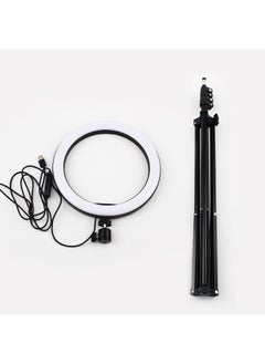 Generic 10 Inch Fill Light Photography Mobile Phone Selfie Beauty Light Trembles Fast Hand Live Ring Light 26cm Ring Light Flash-Color:Ink Black: One 10inch Lamp + Pan/tilt + Hose Mobile Phone Clip + 55cm Light Stand  - Image 4