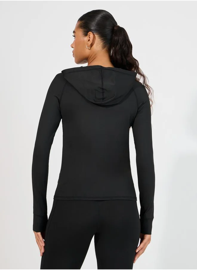 Styli Solid Full Zip Hooded Jacket
