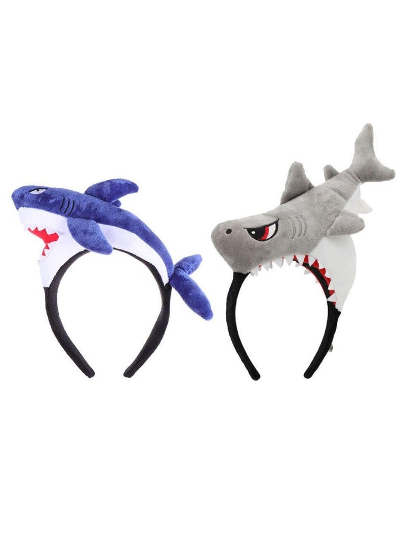 Shark Headband 2 PCS Cartoon Animal Hairband Ocean Themed Party Decorations Kids Hair Decorations Fashion Headbands Lovely and Fun Headband Soft and Comfortable for Themed Parties unisex - Image 1
