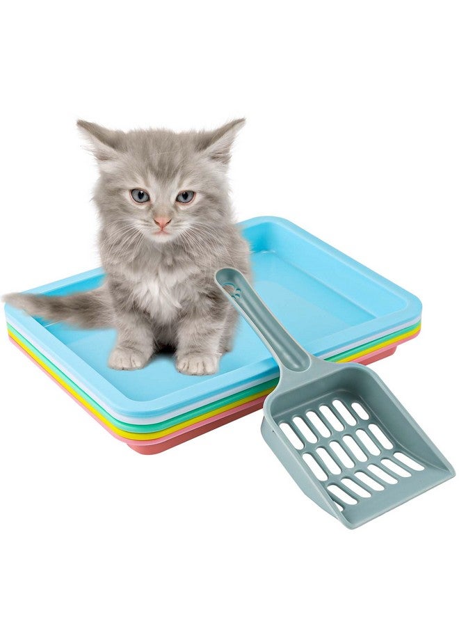 KINBOM 5pcs Kitten Litter Box, 9.65x7.28x0.98 inch Small Cat Litter Box with Litter Spatula Shallow Litter Pan Plastic Litter Tray Portable Cat Waste Tray Kitten Boxes for Indoor Cats Low Entry (5 Colors) - Image 1