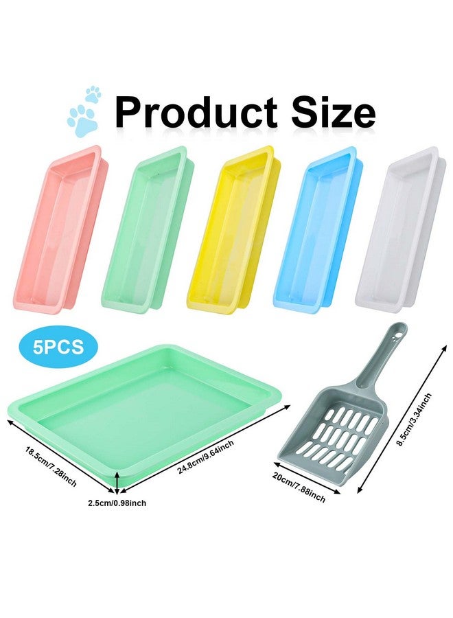 KINBOM 5pcs Kitten Litter Box, 9.65x7.28x0.98 inch Small Cat Litter Box with Litter Spatula Shallow Litter Pan Plastic Litter Tray Portable Cat Waste Tray Kitten Boxes for Indoor Cats Low Entry (5 Colors) - Image 2