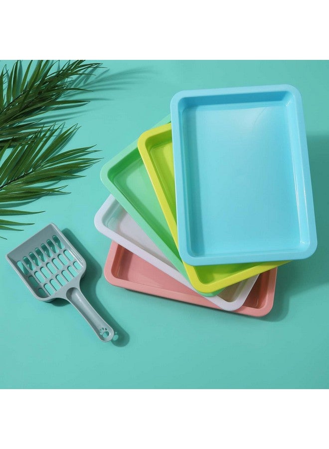 KINBOM 5pcs Kitten Litter Box, 9.65x7.28x0.98 inch Small Cat Litter Box with Litter Spatula Shallow Litter Pan Plastic Litter Tray Portable Cat Waste Tray Kitten Boxes for Indoor Cats Low Entry (5 Colors) - Image 3