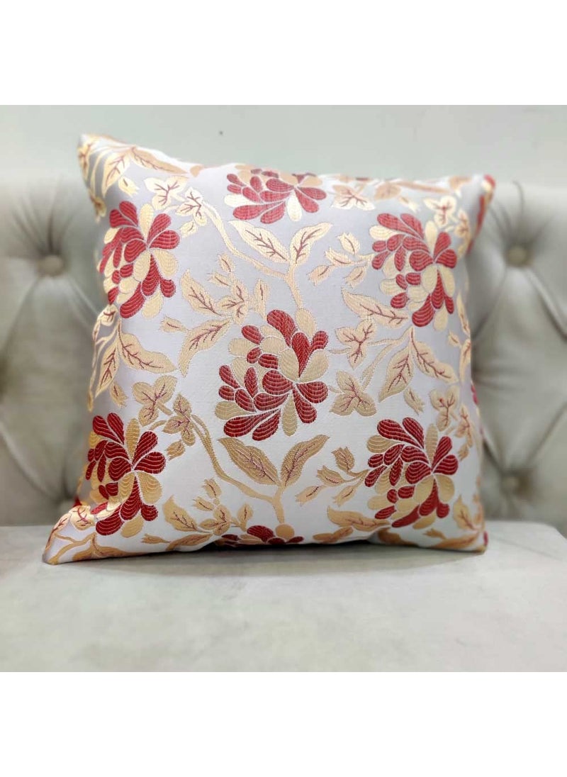 Good Vibes GOODVIBES Maroon White Cushion Covers 24x24 inch or 60 x 60 cm Set of 3 DamaskSelf DesignWoven Motifs Embroidered Zipper Square Combo  - Image 2