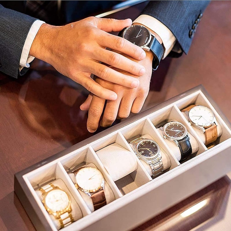CASE ELEGANCE Solid Espresso Wood Watch Box Organizer with Glass Display Top - Image 5