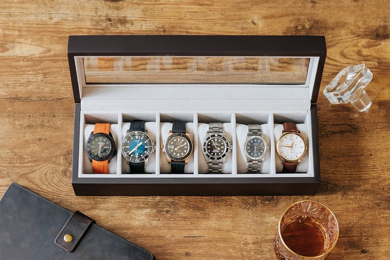 CASE ELEGANCE Solid Espresso Wood Watch Box Organizer with Glass Display Top - Image 2