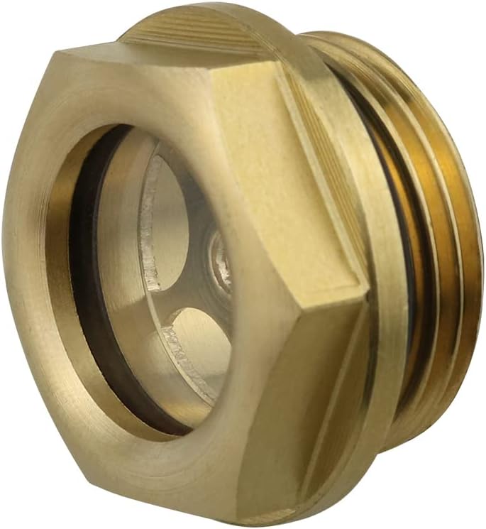 klarako 2PCS Oil Level Sight Glass G3/4 Male Threaded Fittings Air Compressor Fitting Level Gauge Compressor Sight Glass Oil Liquid Fitting No Leak Good Seal Thread Engage Well Firm, Gold - Image 4