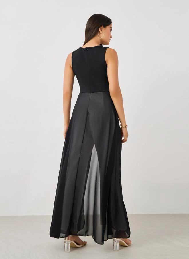 Styli Styli Sleeveless Color Block Jumpsuit with Chiffon Skirt Detail
