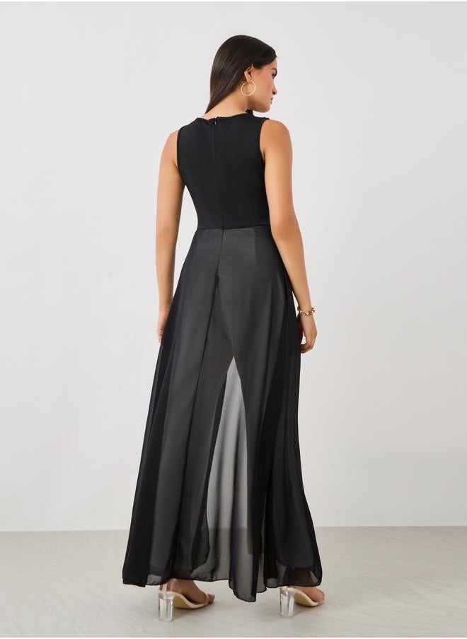 Styli Styli Sleeveless Color Block Jumpsuit with Chiffon Skirt Detail  - Image 5