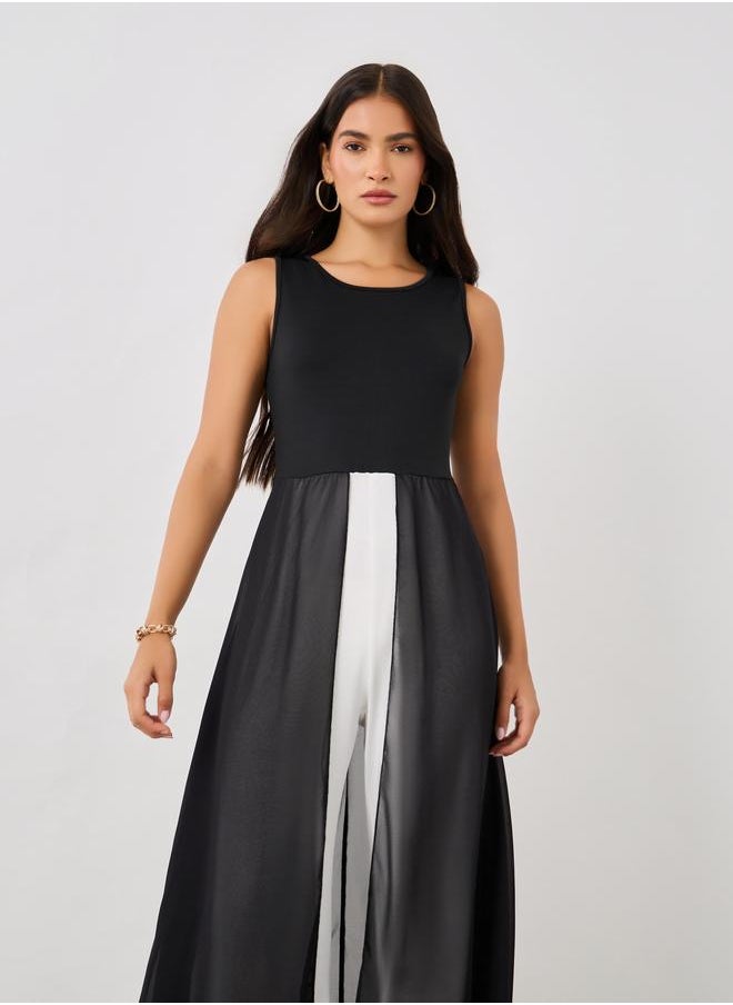 Styli Styli Sleeveless Color Block Jumpsuit with Chiffon Skirt Detail  - Image 3