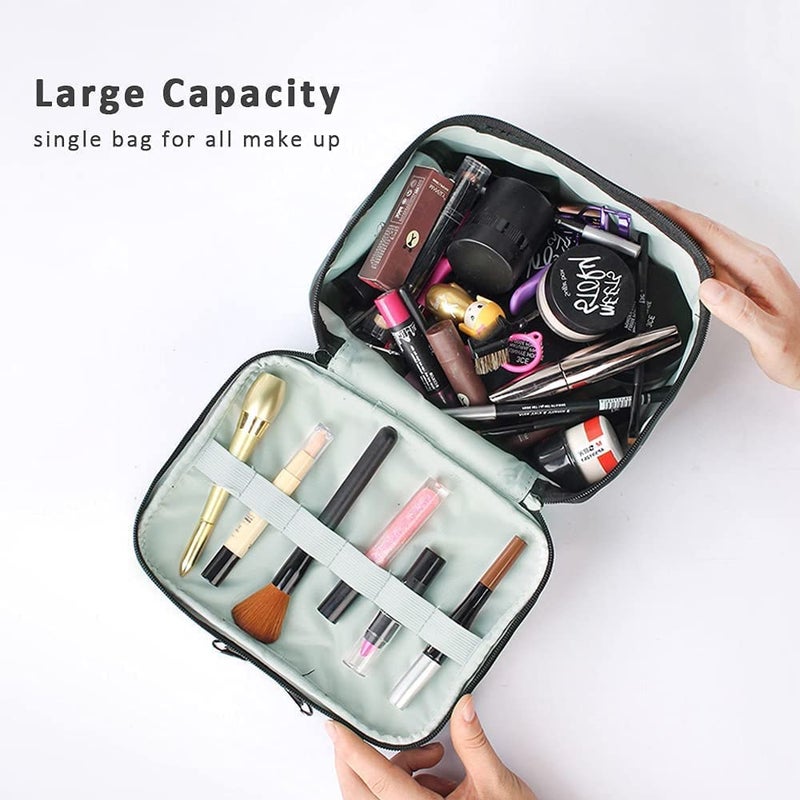 ERHETUS Luxury Double Layer Makeup Pouch for Women | Premium Cosmetic Bag for Girls | Toiletry Pouches Kit with Brush Holder | Travel Wash Bags and inner ware storage organizer - Blue Diamond - Image 5