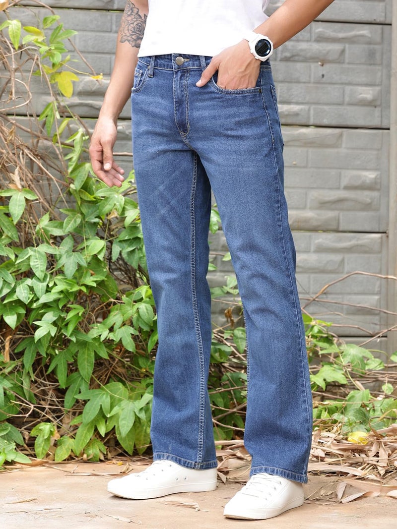 Thomas Scott Men's Mid-Rise Clean Look Boot Cut Jeans (TSJ217_Mid Indigo, 30) - Image 2