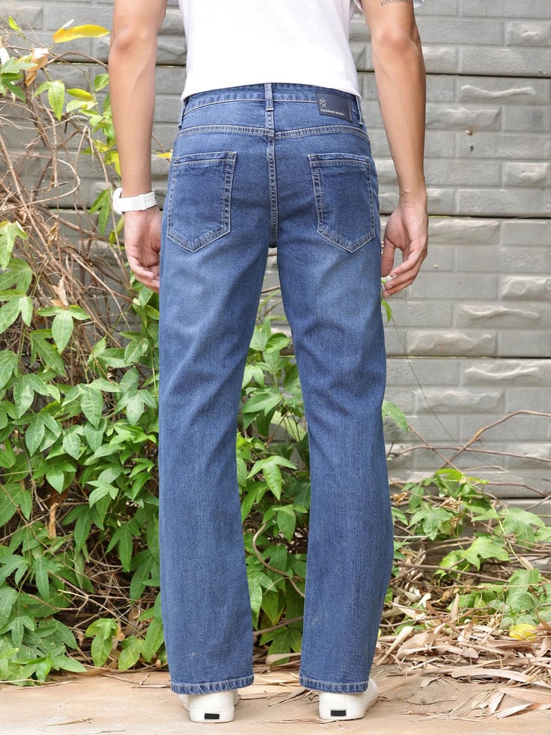 Thomas Scott Men's Mid-Rise Clean Look Boot Cut Jeans (TSJ217_Mid Indigo, 30) - Image 4