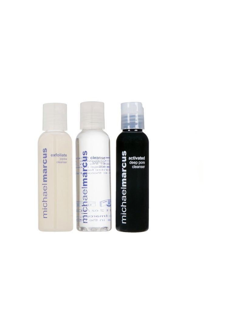 Michael Marcus Michael Marcus 3 in1 Try Me Cleansing Set with Jojoba Cleanser Cleanse Foaming Aloe  Deep Pore Cleanser  Gentle Skin Purifying Facial Cleansers Gift for Men  Women of All Skin Type  2 Fl oz Each 