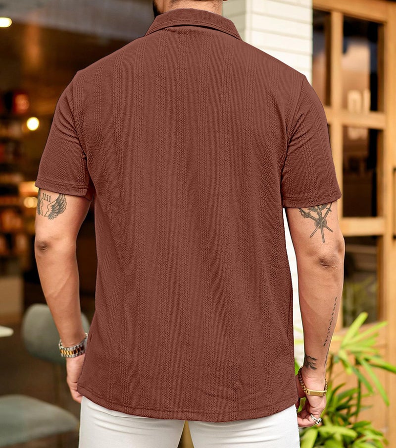 KAJARU Men's 95% Polyster 5% Cotton Regular Fit Polo T-Shirt with Short Sleeve and Zipper as Closure (POLO-8015-BROWN-XXL) - Image 5