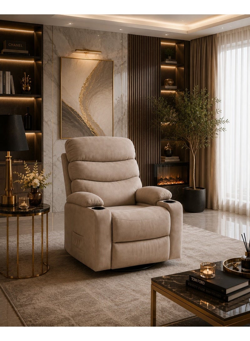 كريست جي كرسي استرخاء هزاز ودوار فاخر بتصميم عصري مع حاملات أكواب مدمجة – مقاس 77 × 76 × 76 سم - Image 1