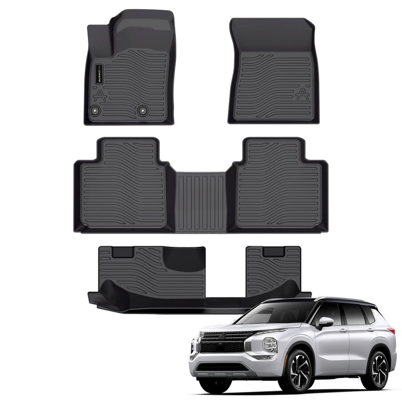 Auxko All Weather Floor Mats Fit for Mitsubishi Outlander 2025 2024 2023 2022Not phev or Sport TPE Rubber Liners Outlander Accessories All Season Guard Odorless AntiSlip Floor Mats 3 Row