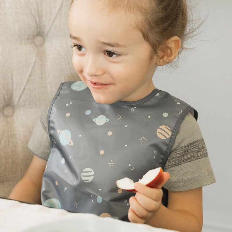 Tiny Twinkle Short Sleeve Apron Baby & Toddler Bib for Boys - Waterproof, Mess-Proof Bibs for Eating & Feeding, Machine Washable, Perfect Holiday Gift (Space, 6-24M) - Image 4