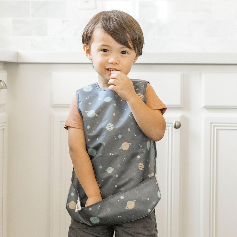 Tiny Twinkle Short Sleeve Apron Baby & Toddler Bib for Boys - Waterproof, Mess-Proof Bibs for Eating & Feeding, Machine Washable, Perfect Holiday Gift (Space, 6-24M) - Image 3