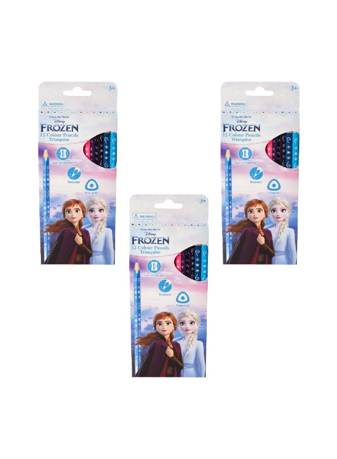 ديزني فروزن مجموعة ديزني فروزن من 12 قلم تلوين مثلث الشكل - قبضة مريحة، رؤوس مقاومة للكسر، سهلة البري، ألوان زاهية وغنية، غير سامة - مثالية للفنانين الصغار ومحبي ديزني - مجموعة من 3 عبوات (36 قلم رصاص إجمالاً) - Image 1