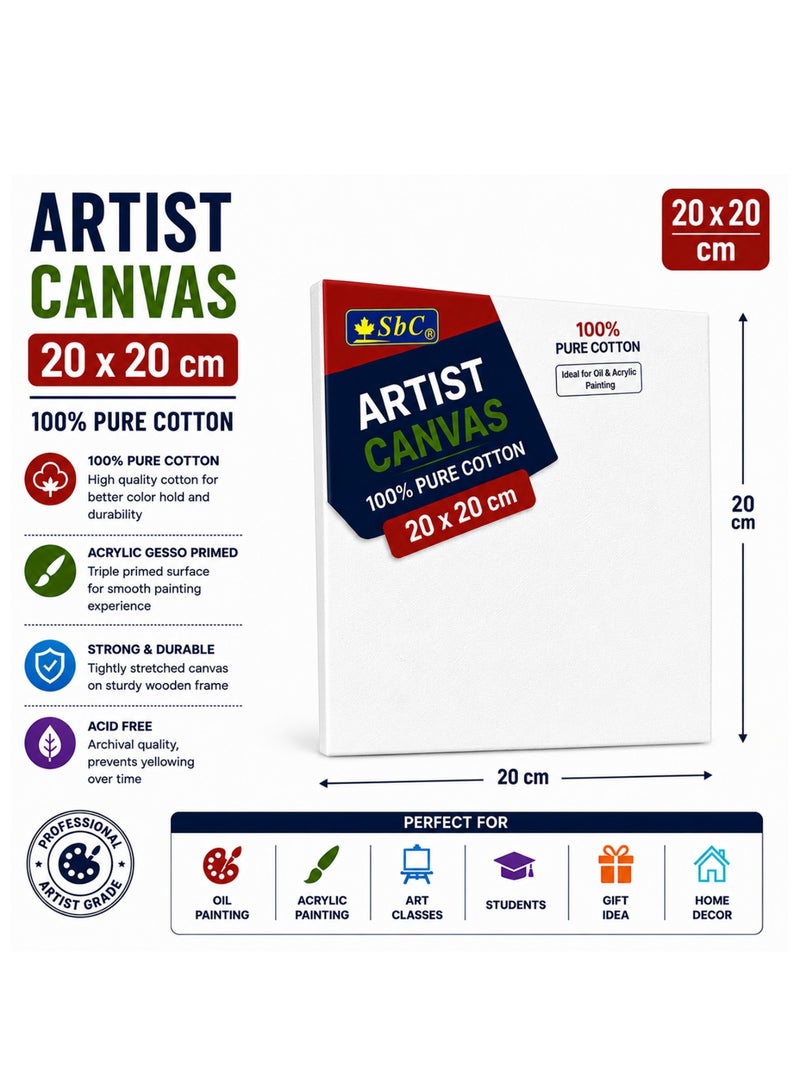 SBC 1-Piece Pure Cotton Artist Canvas Board 20x20cm Size - Image 1