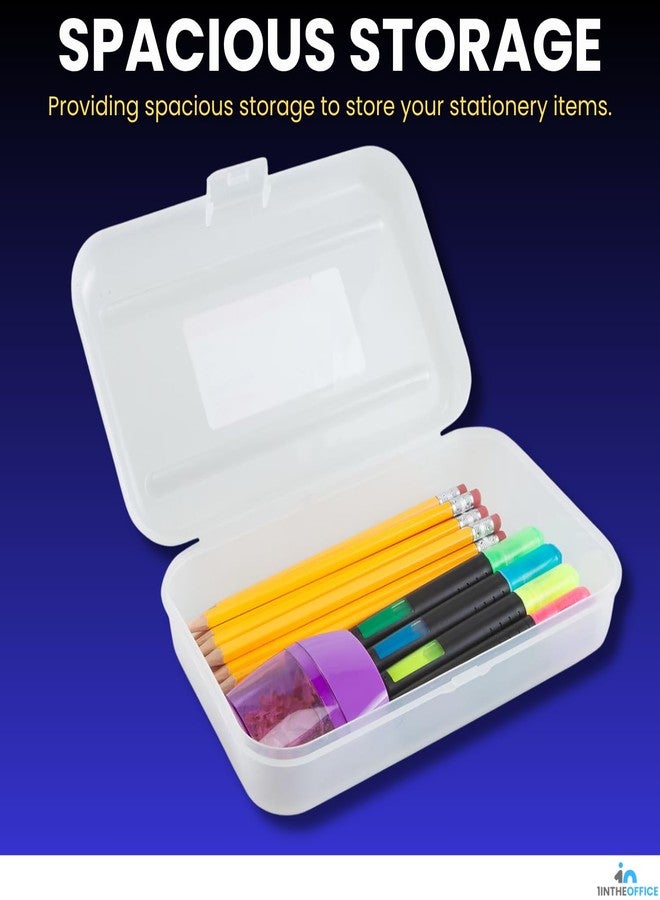 1InTheOffice Clear Pencil Box, Pencil Case Plastic Box, Translucent, Large Capacity, Snap-Tight Lid, 4 Pack - Image 4