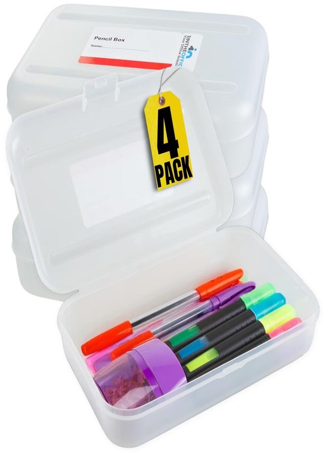 1InTheOffice Clear Pencil Box, Pencil Case Plastic Box, Translucent, Large Capacity, Snap-Tight Lid, 4 Pack - Image 1