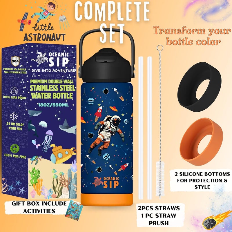 OCEANIC Boys Stainless Steel Water Bottle 550ml 18oz Double-Wall Vacuum Insulated 304 Stainless steel Water Bottle BPA FREE Leak Proof Light durable upgraded substance - Image 3