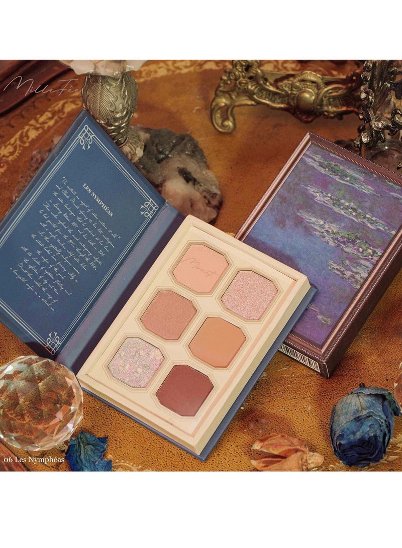 MilleFee Painting Eyeshadow Palette 6 Shades Matte and Shimmer Finishes Pressed Powder Makeup Palette-06 Water Lilies - Image 2