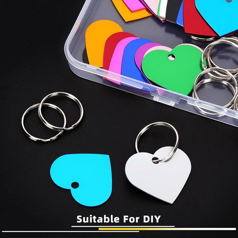 Mardatt 40Pcs(20 Set) Aluminum Blank Tags with Key Ring Kit, 10 Colors Heart Stamping Blanks Engraving Blank Discs Dog Tag Pet Tags for DIY Decorative Craft, 38 x 33 x 1mm - Image 5