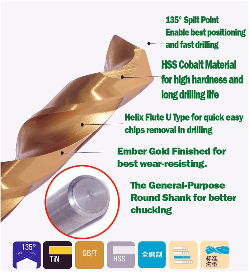 MAX-CRAFT Hss Cobalt Drill Bit Set 19#(0.1660") x 12 in. Aircraft Extension Extra Long Deep Hole Drilling-5Pcs - Image 2