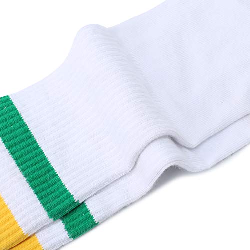 Leotruny Knee High Tube Socks: Over the Calf Retro Socks - Striped Tube Sock for Men Women White Green Yellow - Image 4