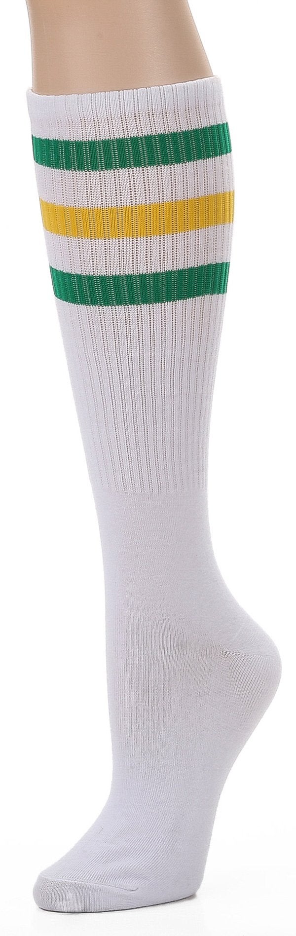 Leotruny Knee High Tube Socks: Over the Calf Retro Socks - Striped Tube Sock for Men Women White Green Yellow - Image 1