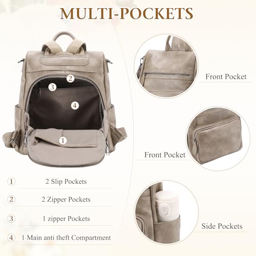 RAVUO Anti Theft Backpack Purse for Women, PU Leather Designer Convertible Shoulder Bag Three Ways to Carry - Image 4