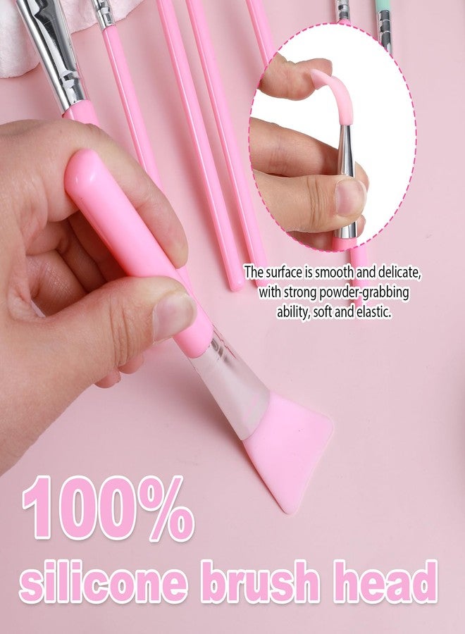 JIYIN 14 Pcs Silicone Makeup Brush Applicator Kit, Silicone Brush Applicator for Cream Makeup Products and UV Resin Epoxy Art Crafting, Resin Face Mask Brushes Green+Pink - Image 3