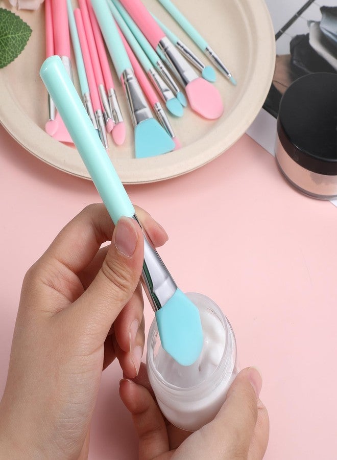 JIYIN 14 Pcs Silicone Makeup Brush Applicator Kit, Silicone Brush Applicator for Cream Makeup Products and UV Resin Epoxy Art Crafting, Resin Face Mask Brushes Green+Pink - Image 5
