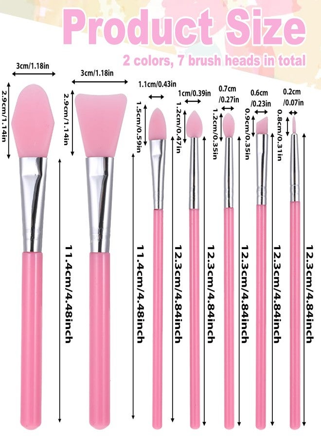 JIYIN 14 Pcs Silicone Makeup Brush Applicator Kit, Silicone Brush Applicator for Cream Makeup Products and UV Resin Epoxy Art Crafting, Resin Face Mask Brushes Green+Pink - Image 2