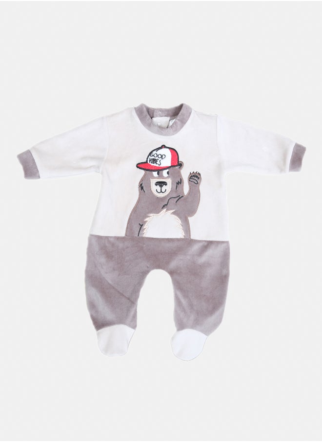 Papillon Baby plush bodysuit with a bear drawing 