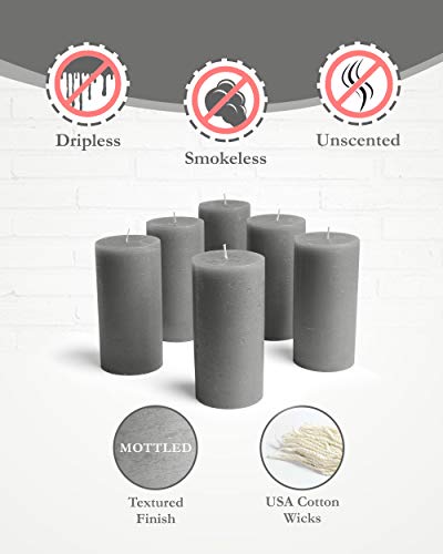 bask Mottled Pillar Candles by Bask - Set of 6-3" x 6" Dripless Unscented Candles in Grey for Home Decor, Relaxation & All Occasions - Image 3