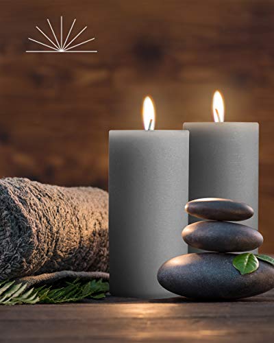 bask Mottled Pillar Candles by Bask - Set of 6-3" x 6" Dripless Unscented Candles in Grey for Home Decor, Relaxation & All Occasions - Image 4