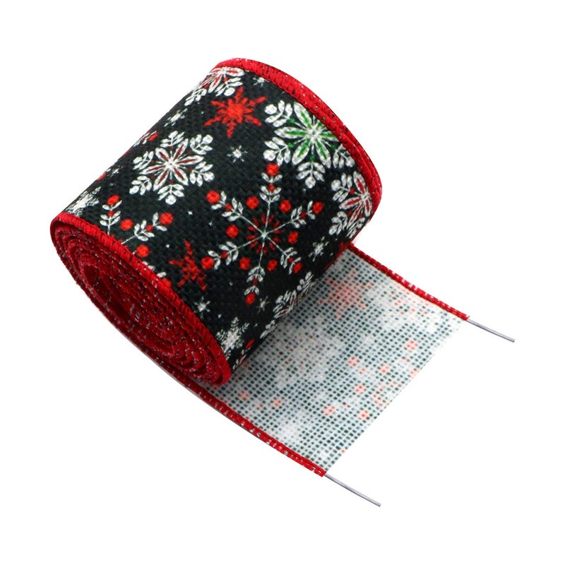 6.3cm Christmas Burlap Wire Edge Ribbon, 5 Yards - Image 1