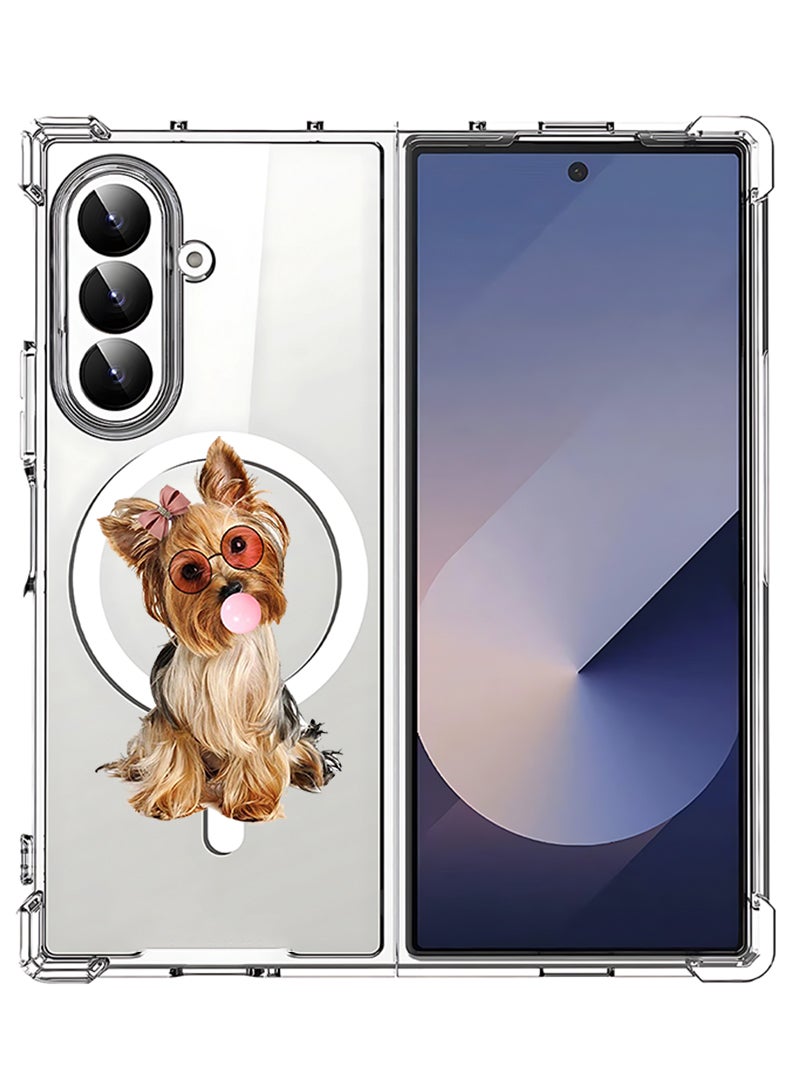 Theodor Magnetic Case for Samsung Galaxy Z Fold 7 Compatible with MagSafe Wireless Charging, Shockproof Phone Bumper Cover Dog with bubble - Image 1