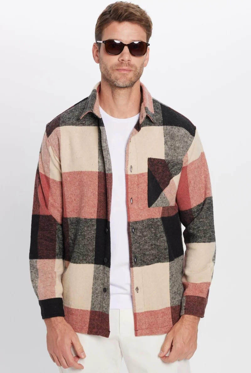 تودورس Men's Relax Fit Casual Cut Single Pocket Checkered Winter Lumberjack Shirt